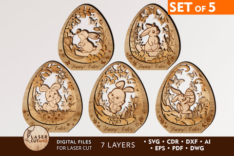 EASTER Eggs Bundle, Easter Rabbits for Holiday, Multilayer Laser Cut Files, Mandala, Round Sign SVG, 3D Designs, Mini Design Bundles SVG LaserCutano 