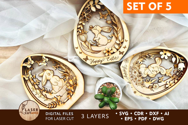 EASTER Eggs Bundle, Easter Rabbits for Holiday, Multilayer Laser Cut Files, Mandala, Round Sign SVG, 3D Designs, Mini Design Bundles SVG LaserCutano 