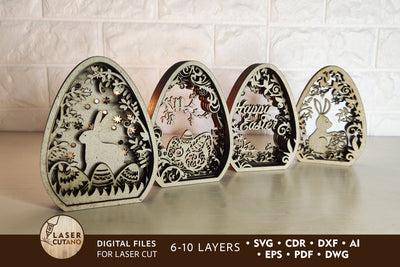 EASTER EGGS BUNDLE Multilayer Laser Cut Files, Mandala, Round Sign SVG, 3D Designs, Mini Design Bundles SVG LaserCutano 