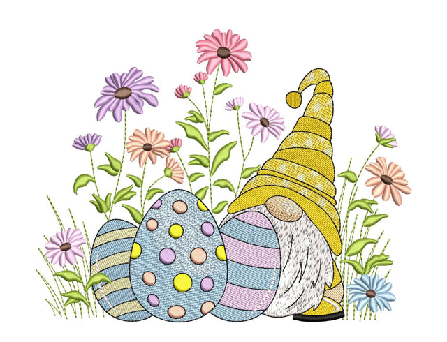 Easter Floral Gnome Embroidery Design, 4 sizes, Instant Download Embroidery/Applique DESIGNS Nino Nadaraia 