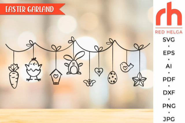 Easter Garland SVG, Spring Window Decor Cut File, Hanging Ornament DXF SVG RedHelgaArt 