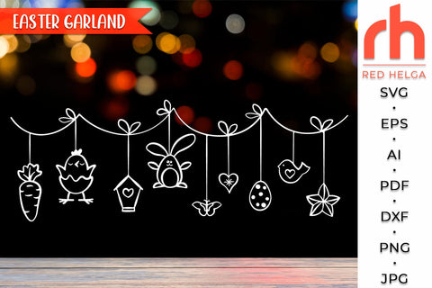 Easter Garland SVG, Spring Window Decor Cut File, Hanging Ornament DXF SVG RedHelgaArt 