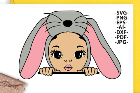 Easter Girl Svg, Girl In Rabbit Costume, Girl Rabbit Hat, Bundle Easter Svg, Bunny Girl, Peekaboo Girl Svg, Easter Afro, 3X Svg files, Png, Dxf, Eps SVG 1uniqueminute 