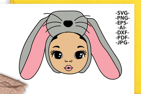 Easter Girl Svg, Girl In Rabbit Costume, Girl Rabbit Hat, Bundle Easter Svg, Bunny Girl, Peekaboo Girl Svg, Easter Afro, 3X Svg files, Png, Dxf, Eps SVG 1uniqueminute 
