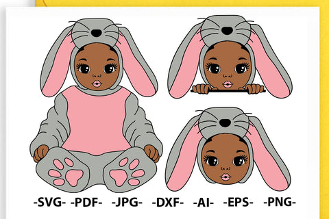 Easter Girl Svg, Girl In Rabbit Costume, Rabbit Ears Svg, Easter Bundle Svg, Bunny Girl Svg, Peekaboo Girl Svg, Easter Afro, 3X Svg files, Png, Dxf, Eps SVG 1uniqueminute 