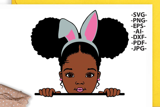 Easter Girl Svg, Rabbit Ears Svg, Bunny Girl, Bunny Gift Girl, Rabbit Girl Svg, Peekaboo Girl Svg, Afro Girl Svg, Black African Easter SVG 1uniqueminute 
