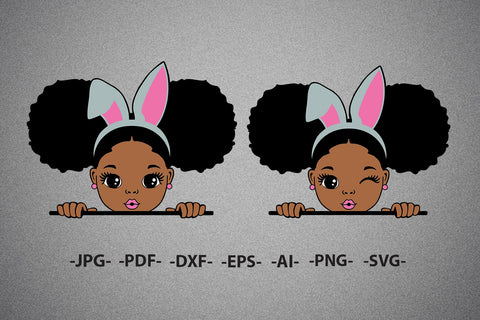 Easter Girl Svg, Rabbit Ears Svg, Easter Birthday, Bunny Girl, Curly Hair, Rabbit, Peekaboo Girl Svg, Easter Afro, Svg, Png, Dxf, Eps files SVG 1uniqueminute 