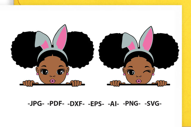 Easter Girl Svg, Rabbit Ears Svg, Easter Birthday, Bunny Girl, Curly Hair, Rabbit, Peekaboo Girl Svg, Easter Afro, Svg, Png, Dxf, Eps files SVG 1uniqueminute 