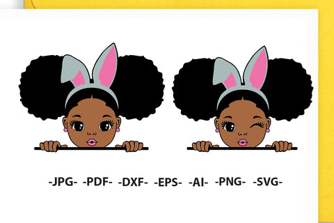 Easter Girl Svg, Rabbit Ears Svg, Easter Birthday, Bunny Girl, Curly Hair, Rabbit, Peekaboo Girl Svg, Easter Afro, Svg, Png, Dxf, Eps files SVG 1uniqueminute 