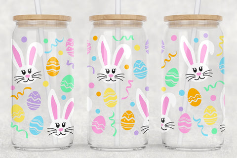 Easter Glass Can SVG | Easter Bunny Face Libbey Wrap SVG B Renee Design 