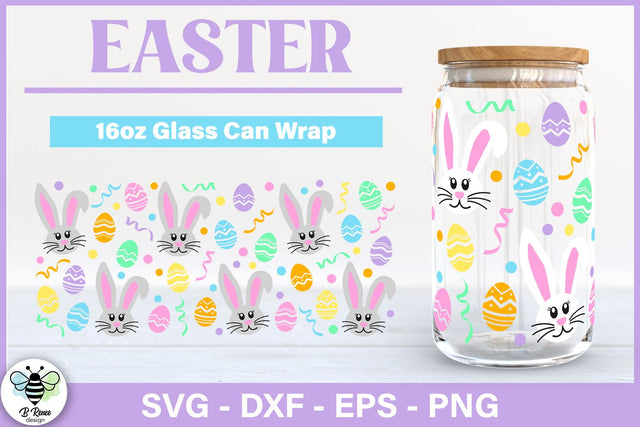 Easter Glass Can SVG | Easter Bunny Face Libbey Wrap SVG B Renee Design 