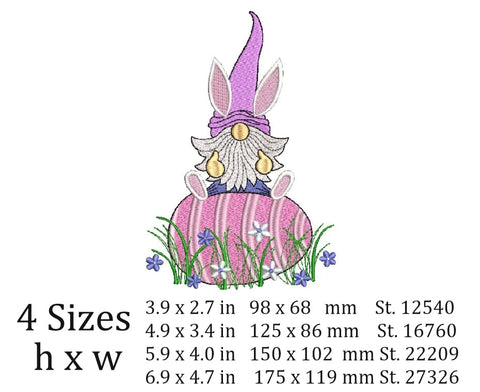 Easter Gnome embroidery designs, holiday embroidery designs, 4 sizes, Instant download Embroidery/Applique DESIGNS ArtEMByNatalia 