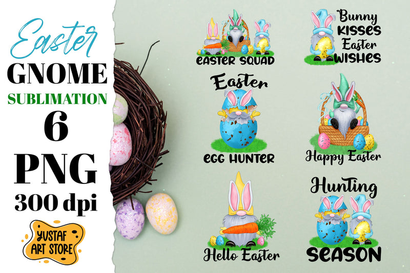Easter gnome sublimation bundle. 6 Sublimation design Sublimation Yustaf Art Store 