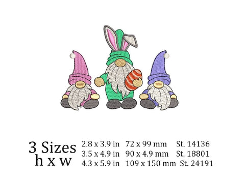 Easter Gnomes embroidery designs, holiday embroidery designs, 3 sizes, Instant download Embroidery/Applique DESIGNS ArtEMByNatalia 