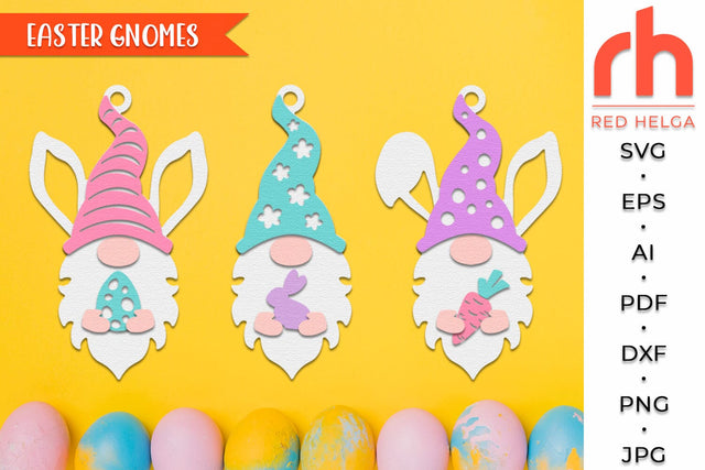 Easter Gnomes SVG, Door Hanger Laser Cut File, Spring Decor DXF, Layered Gnomes SVG RedHelgaArt 