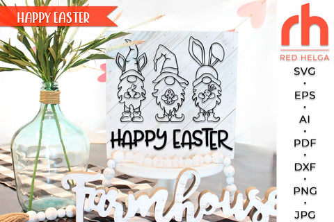 Easter Gnomies SVG, Happy Easter DXF, Spring Window Cut File, Seasonal Decor SVG RedHelgaArt 