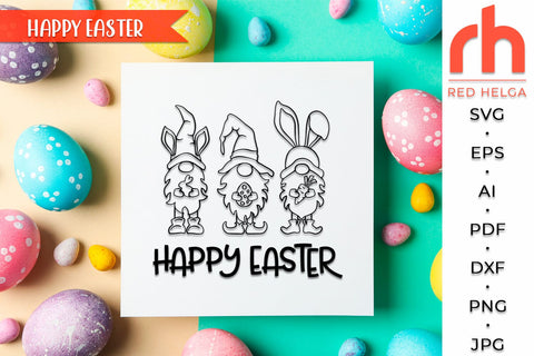 Easter Gnomies SVG, Happy Easter DXF, Spring Window Cut File, Seasonal Decor SVG RedHelgaArt 
