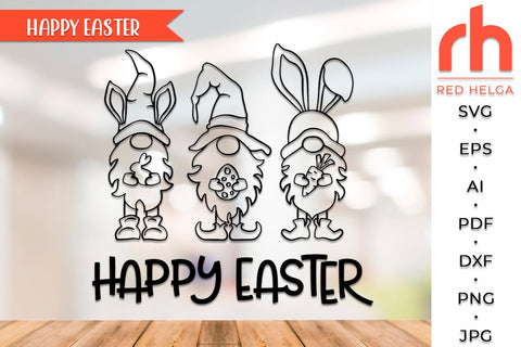 Easter Gnomies SVG, Happy Easter DXF, Spring Window Cut File, Seasonal Decor SVG RedHelgaArt 