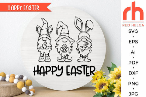 Easter Gnomies SVG, Happy Easter DXF, Spring Window Cut File, Seasonal Decor SVG RedHelgaArt 