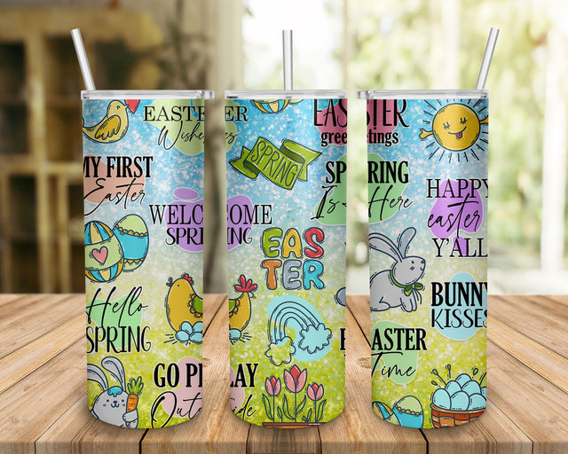 Easter Handdrawn Doodle Tumbler, Easter Bunny 20oz Skinny Tumbler png Sublimation Design Download Sublimation BOO-design 