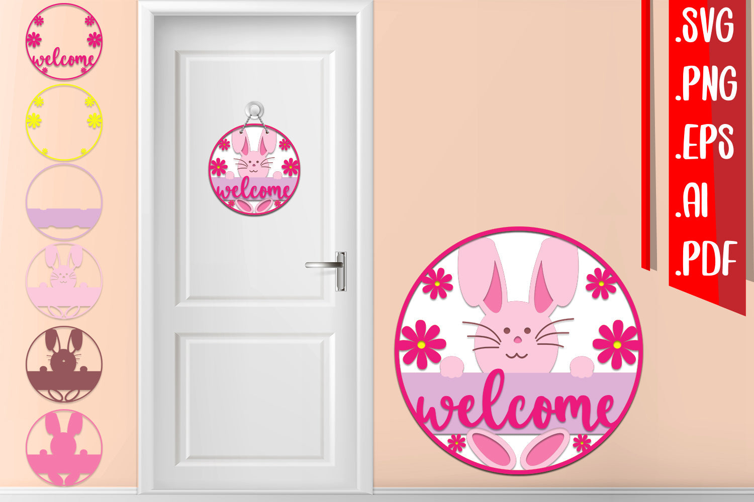 Easter Layered Door Sign 3 svg eps ai png pdf - So Fontsy