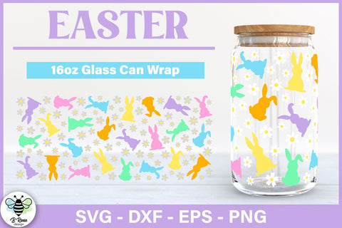 Easter Libbey Glass SVG | Bunny and Flower 16oz Glass Wrap SVG B Renee Design 