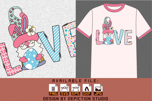 Easter Love Bunny Egg Gnome T-Shirt, Easter Day Love Shirt, Easter Day Gnome Shirt, Easter Love Shirt Print Template Sketch DESIGN Depiction Studio 