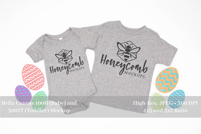 Easter Mockup, Athletic Heather Bella Canvas 100B and 3001T, Sibling Mockup, Baby and Toddler Mockup Mock Up Photo Honeycomb Mockups 