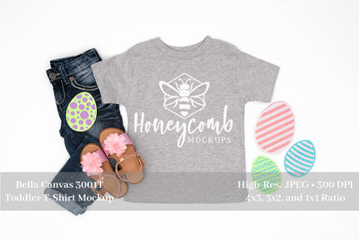 Easter Mockup, Athletic Heather Bella Canvas 3001T, Toddler Girl Mockup Mock Up Photo Honeycomb Mockups 