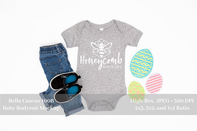 Easter Mockup, Bella Canvas 100B Athletic Heather, Baby Bodysuit, Baby Boy Easter Mockup Mock Up Photo Honeycomb Mockups 