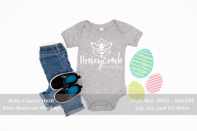 Easter Mockup, Bella Canvas 100B Athletic Heather, Baby Bodysuit, Baby Boy Easter Mockup Mock Up Photo Honeycomb Mockups 