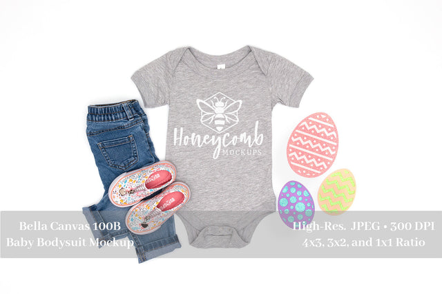 Easter Mockup, Bella Canvas 100B Athletic Heather, Baby Girl Mockup, Baby Bodysuit Mockup Mock Up Photo Honeycomb Mockups 