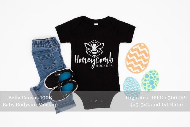 Easter Mockup, Bella Canvas 100B Black, Baby Boy Mockup, Baby Bodysuit Mockup Mock Up Photo Honeycomb Mockups 