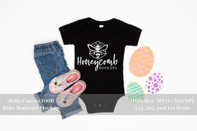 Easter Mockup, Bella Canvas 100B Black, Baby Girl Mockup, Baby Bodysuit Mockup Mock Up Photo Honeycomb Mockups 