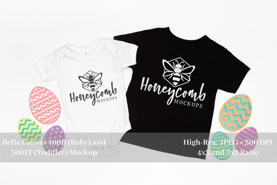 Easter Mockup, Bella Canvas 100B White and 3001T Black, Sibling Mockup, Baby and Toddler Mockup Mock Up Photo Honeycomb Mockups 
