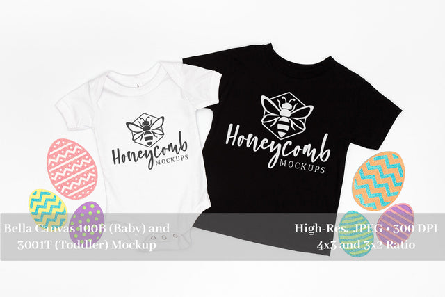 Easter Mockup, Bella Canvas 100B White and 3001T Black, Sibling Mockup, Baby and Toddler Mockup Mock Up Photo Honeycomb Mockups 