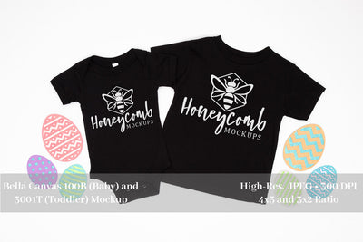 Easter Mockup, Black Bella Canvas 100B and 3001T, Sibling Mockup, Baby and Toddler Mockup Mock Up Photo Honeycomb Mockups 