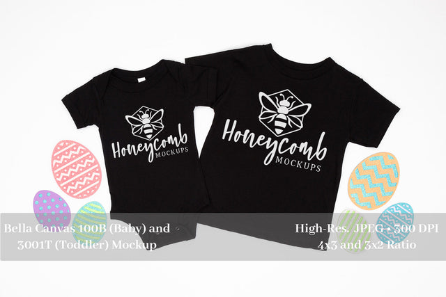 Easter Mockup, Black Bella Canvas 100B and 3001T, Sibling Mockup, Baby and Toddler Mockup Mock Up Photo Honeycomb Mockups 