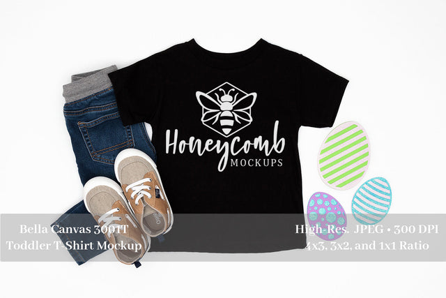 Easter Mockup, Black Bella Canvas 3001T, Toddler Boy Mockup Mock Up Photo Honeycomb Mockups 