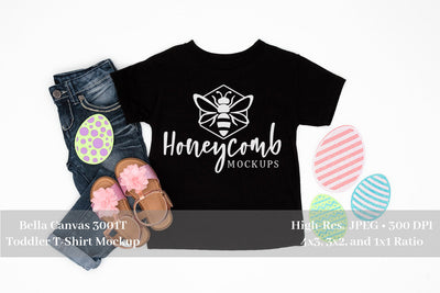 Easter Mockup, Black Bella Canvas 3001T, Toddler Girl Shirt Mockup Mock Up Photo Honeycomb Mockups 