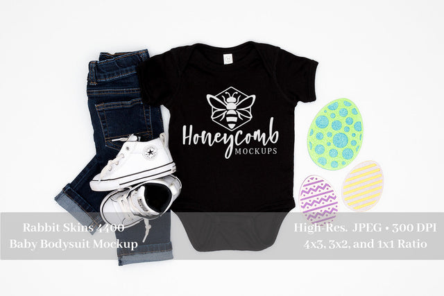 Easter Mockup, Black Rabbit Skins 4400 Mockup, Baby Boy Mockup, Black Baby Bodysuit Mockup Mock Up Photo Honeycomb Mockups 