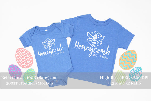 Easter Mockup, Heather Columbia Blue 100B and 3001T, Sibling Mockup, Baby and Toddler Mockup Mock Up Photo Honeycomb Mockups 