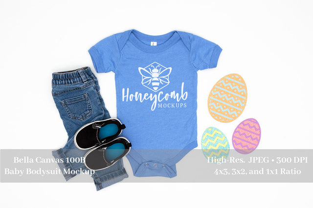 Easter Mockup, Heather Columbia Blue Bella Canvas 100B, Baby Boy Mockup, Baby Bodysuit Mockup Mock Up Photo Honeycomb Mockups 