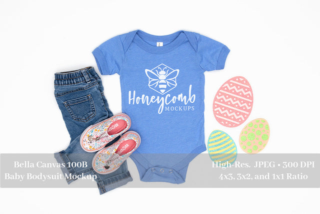 Easter Mockup, Heather Columbia Blue Bella Canvas 100B, Baby Girl Mockup, Baby Bodysuit Mockup Mock Up Photo Honeycomb Mockups 