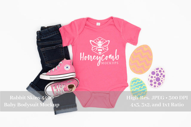 Easter Mockup, Hot Pink Rabbit Skins 4400 Mockup, Baby Girl Mockup, Baby Bodysuit Mockup Mock Up Photo Honeycomb Mockups 