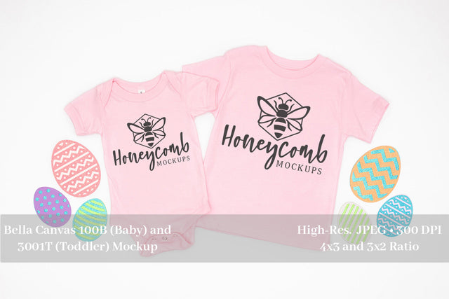 Easter Mockup, Pink Bella Canvas 100B and 3001T, Sibling Mockup, Baby and Toddler Mockup Mock Up Photo Honeycomb Mockups 