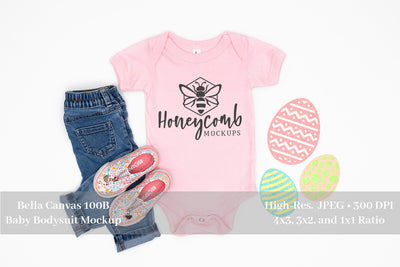 Easter Mockup, Pink Bella Canvas 100B Mockup, Baby Girl Mockup, Baby Bodysuit Mockup Mock Up Photo Honeycomb Mockups 