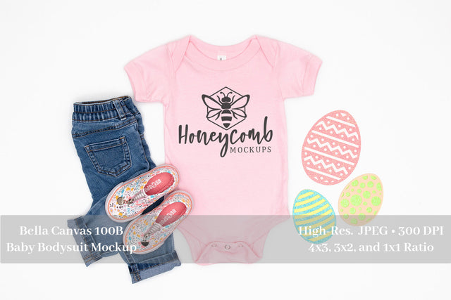 Easter Mockup, Pink Bella Canvas 100B Mockup, Baby Girl Mockup, Baby Bodysuit Mockup Mock Up Photo Honeycomb Mockups 