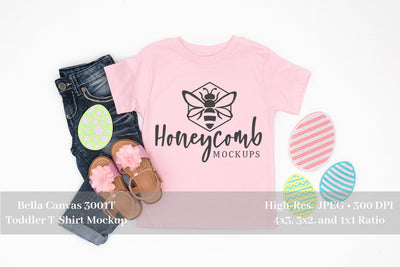 Easter Mockup, Pink Bella Canvas 3001T, Toddler Girl Shirt Mockup Mock Up Photo Honeycomb Mockups 