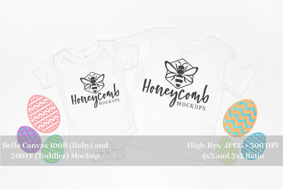 Easter Mockup, White Bella Canvas 100B and 3001T, Sibling Mockup, Baby and Toddler Mockup Mock Up Photo Honeycomb Mockups 